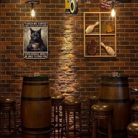 Touch My Coffee - Funny Pet Cat Sign Retro Vintage Rustic Looking Metal Tin Garden Bar Fathers Day Man Cave Wall Plaque Kitchen Lounge Shed Garage Outdoor And Indoor Large (30cm x 20cm)