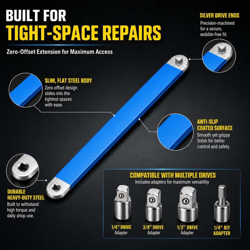Zero Offset Extension Wrench for Tight Spaces – Steel Ratchet