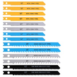 JIYIN U-Shank Jig Saw Blade Set, 14 PCS Jigsaw Blades with Storage Case for Wood Plastic Metal Cutting Jigsaw Blades Set Fit Vast Majority U Shank Jigsaws(6T 8T 10T 14T 18T 24T 32T)