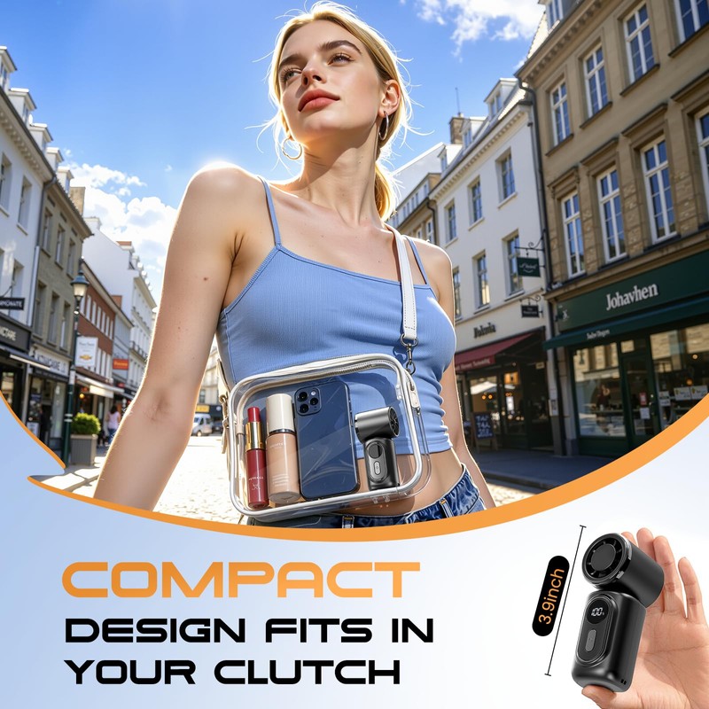 Portable Mini Clip On Fan, Turbo Handheld Fan Rechargeable Portable
