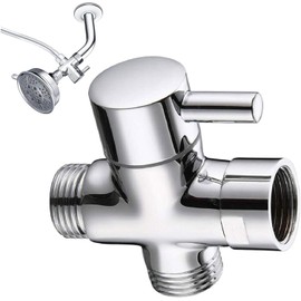 Shower Diverter Valve, G1/2" to G1/2" BSP T-Adapter 3-Way Tap Diverter, Solid Brass Bathroom Water Diverter, Chrome Universal Splitter for Handheld & Fixed Showerhead