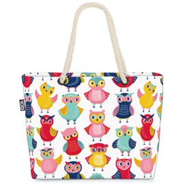 VOID Owls Party Beach Bag Shopper 58 x 38 x 16 cm 23L XXL Shopping Bag Travel Bag Beach Bag, multicoloured, Casual