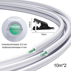 10 Metre PTFE Hose with Cutter - Hose with Clip, 2.5 mm ID x 4 mm OD PTFE Tube Teflon Hose for 1.75 mm for Bambu Lab A1/A1 mini/P1P/P1S/X1C, Compatible with Creality K1/K1 Max/Ender 3 V3, White