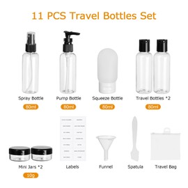 Romon Travel Bottle Set, 80 ml Travel Bottles for Filling Travel Set with Small Funnel Travel Bottles for Filling Plastic Bottles Empty Flight Bottle Travel Set Cosmetics Empty Travel Bottles