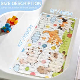 Kids Bathtub Mat, Non Slip Cartoon Bath Mat for Kids and Toddlers, Cute Cat Anti Slip Bathtub Safety Mat with Strong Suction Cups, Soft in-Tub Bath Mat for Children