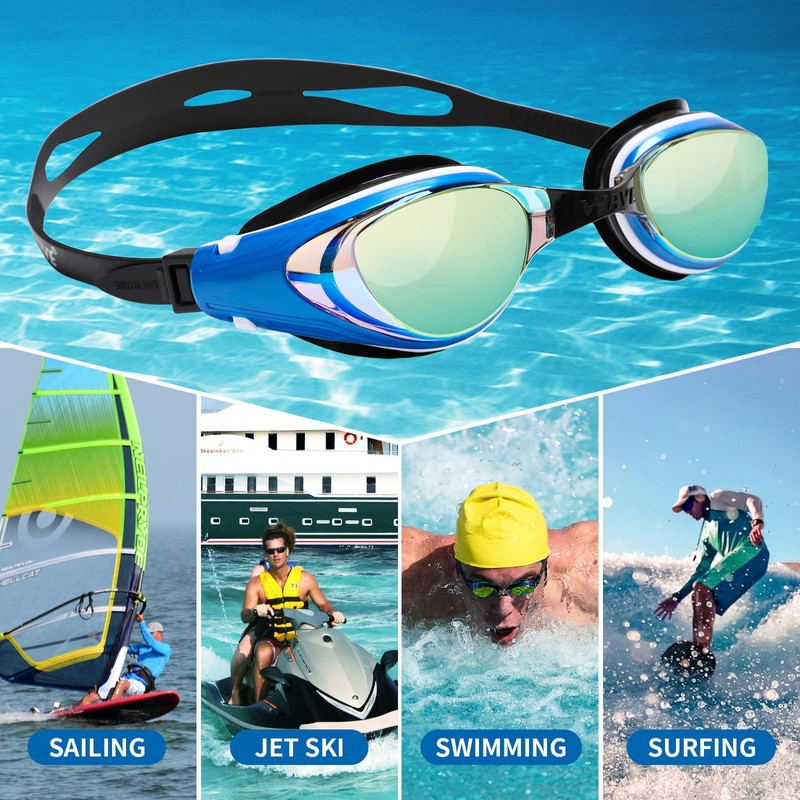 WAVE Myopic Swimming Goggles, No Leakage, Anti-Fog, UV Protection, Nearsighted