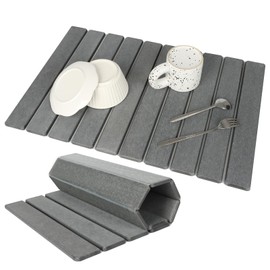 Large Stone Dish Drying Mat for Kitchen Counter, Eco-friendly, Instant Drying Pad,Diatomaceous Earth Water Absorbing Mat, Foldable and Super Absorbent Dish Drying Stone Mat, 24"×16", Dark Gray