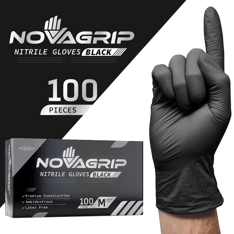 Novagrip JFA Medical Disposable Powder Free Latex Free Black Nitrile