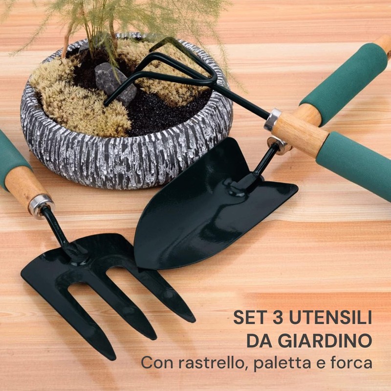 Zendea Set of 3 Garden Tools with Leaf Collecting Rake,