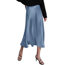 Zeagoo Womens Midi Skirt Satin High Waist Skirt Elegant Silk Skirts Clear Blue