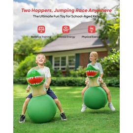 QPAU Inflatable Bouncy Dinosaur Toys 2 PCS with Hand Pump, Heavy Duty Giant Bouncy Pal, 220lbs Load Capacity, Ride On Bouncy Animal Hopper Toy, Indoor Outdoor Bouncers for Kids Girls Boys Ages 5+