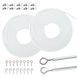 Pack of 2 Curtain Wire, 3 m, Curtain Rope System, White Curtain Rope with 8 Hooks, Screw Eyelets and 8 Curtain Clips, Curtain Wire, Curtain Wire for Shower Curtains, Curtain Rods, Curtains