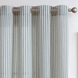 TOPICK Linen Blend Curtains for Living Room 54 inches Long Blue Striped Curtain for Bedroom Kitchen Bathroom Light Filtering Eyelet Cafe Curtains Window Decoration 2 Panels