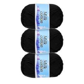 Rebower Cotton Yarn,60% Cotton and 40% Acrylic Fibers Soft Knitting Yarn [for Hand DIY Bag Cushion Crocheting Knitting Projects Home Decor], -3 Skeins/3×252yards/3×4.23oz/Black
