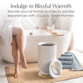 Pure Enrichment PureBliss Luxury Towel Warmer - Extra Large 20L Heats Towels, Robes, Blankets, or Clothing - Modern Bucket Design, 4 Heat Timer Settings & Auto Shut-Off (White & Brushed Gold)