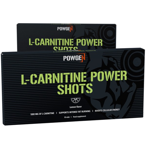 PowGen L-Carnitine Power Shots - Powerful Drinking Ampoules with 1000 mg Carnipure L-Carnitine and 300 mg Green Tea Extract - 20-Day Supply with Free E-Book