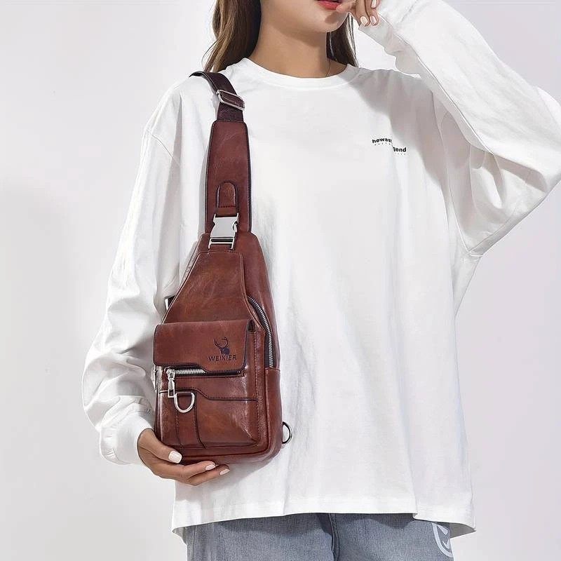 Vintage High Quality Men Genuine Leather Cowhide Vintage Chest Back