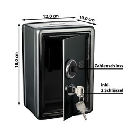 Money Box Safe with Money Slot │ Metal 12 x 18 x 10 cm Black │ 2 Keys Combination Lock (1 x Money Box Safe Black)