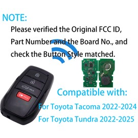 Smart Key for Toyota Tacoma Tundra 2022-2024, Alliskeys 4-Buttons Proximity Key Fob Replacement for Toyota Tacoma Tundra 2022-2024 HYQ14FBX 231451-3041 8990H-0C010