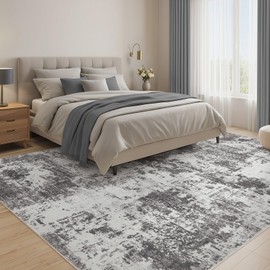 Micgeek 5X7 Washable Area Rug - Abstract Modern Neutral Large Rug Foldable Soft Thin Non Slip Low Pile Indoor Carpet Living Room Bedroom Kitchen Dining Room Home Office Grey