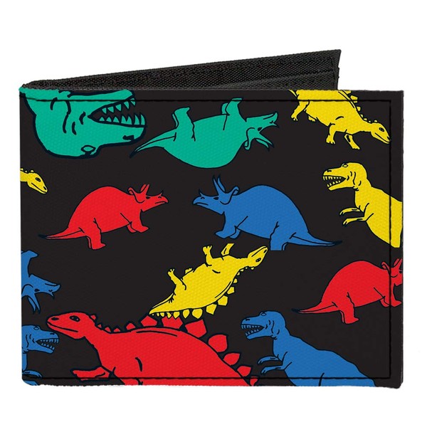Buckle-Down Men's Standard Canvas Bifold Wallet Dinosaurs, 4.0" x 3.5"