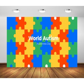CORFOTO Colorful Puzzle Piece Backdrop Fabric 5x4ft World Autism Awareness Day Jigsaw Pattern April Children Support Background for Autism Awareness Themed Party Decorations Kids Love Photo Props