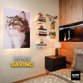 MARKWALL Invisible Floating Bookshelf - (Pack of 6) Sturdy Metal Heavy Duty Floating Bookshelves, Multipurpose Stackable Wall Mount Bookshelves for Home/Office/Library