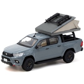 DCD for Toyota Hilux Pickup Truck RHD 1/64 Diecast Model Car Road64 Series-Gray Camping Equipment with Rooftop Tent