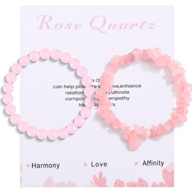 CERSLIMO 2Pcs Rose Quartz Bracelet for Women Girls - Natural Bead Stone Crystal Healing Stretch Link Bracelets, Gemstone Anxiety Jewelry Birthday Christmas