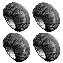 Shower Cap, Extra Large Shower Cap for Men, Satin EVA Double Layer Waterproof Reusable Hair Cap for Women Long Hair(All Black 4 Pack) Bathroom Accessory Blue-Orange-Green-Black - Color: Checked-Black