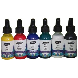 Ahsen Ebru - Marbling Paint Set of 6 - Ready to Use 30ml Dropper Bottles - For Paper, Fabric, Wood & Ceramic - Water-Based Ebu Paints for Traditional Pattern Technique