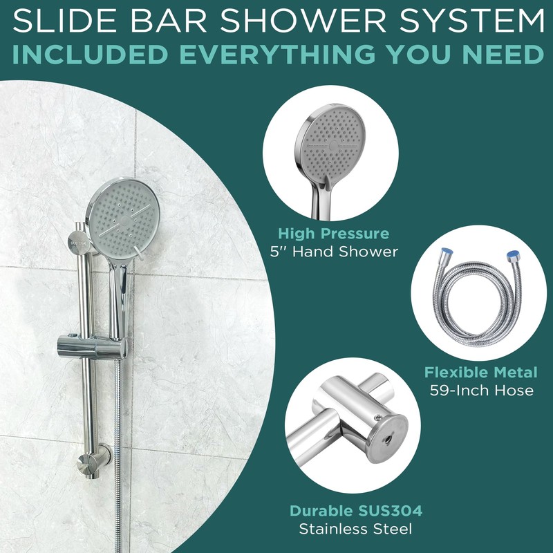 16.5-Inch Shower Riser Rail Kit Adjustable Shower Slide Bar with
