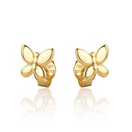 14 Carat Small Butterfly Stud Earrings Made of 585 Yellow Gold