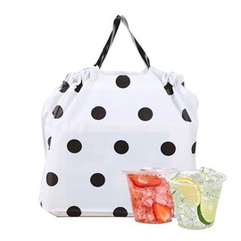 50PCS To Go Reusable Water Proof Take Out Bags with Handles, Square Bottom Plastic Food Bags for Delivery, Restaurant, Grocery, Shopping (Polka Dot-Large)