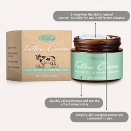 ExcellaElite Beef Tallow Castor Oil and Frankincense 60g Grass-Fed Beef Tallow with Frankincense Oil & Castor Oil Natural Organic Beef Tallow for Skin Face Body Moisturizer