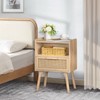 Lerliuo Rattan Nightstand, Boho Side Table with Drawer Open Shelf,