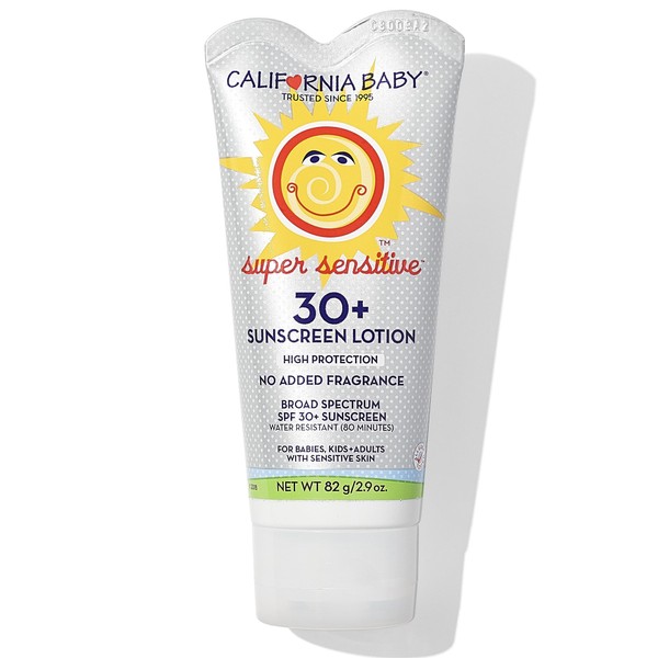 California Baby Super Sensitive SPF 30+ Sunscreen | Broad Spectrum | Titanium Dioxide | Unscented Mineral Sunscreen Face & Body | Allergy-Friendly | Reef Safe Sunscreen | Physical Sunscreen For Sensitive Skin | 82g / 2.9oz