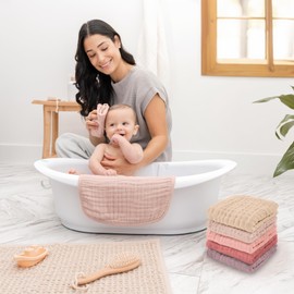 Comfy Cubs Muslin Baby Washcloths 10 Pack - Soft 6-Layer Cotton Wash Cloths for Sensitive Skin - 25 x 25 cm Large, Gentle, Absorbent Infant Essentials for Newborn and Toddlers - (Multicolor Girl)