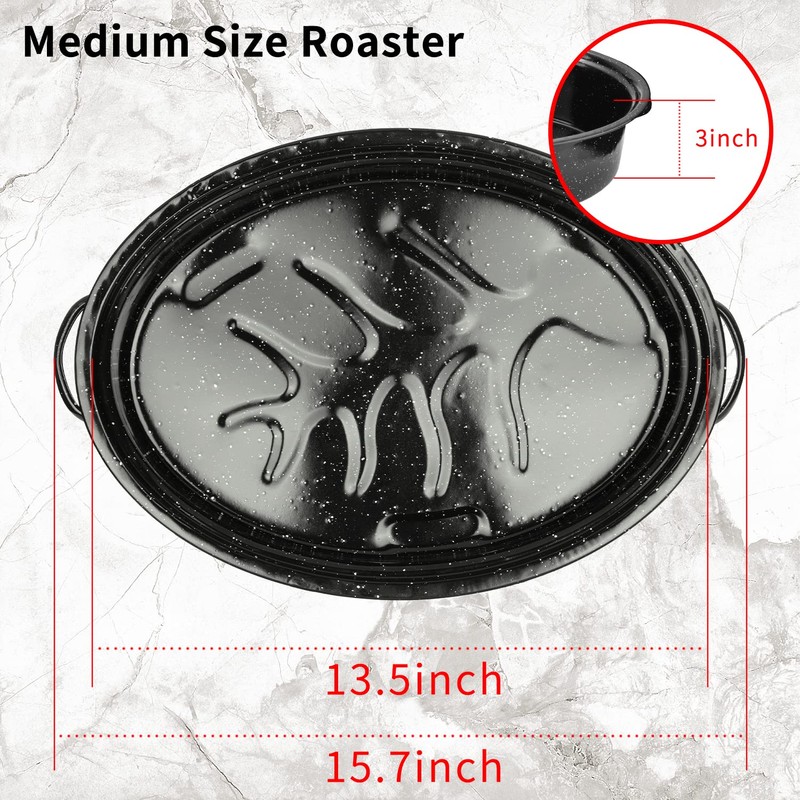 JY COOKMENT 15.7" Enameled Oval Roaster with Domed Lid -