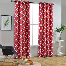 Melodieux Moroccan Fashion Room Darkening Blackout Grommet Top Curtains, 100 by 84 Inch, Red (1 Panel)