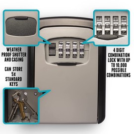 Medium Size Wall Mounted Key Safe 4 Wheel Combination Key Lock Box Outdoor Key Box Wall Mounted