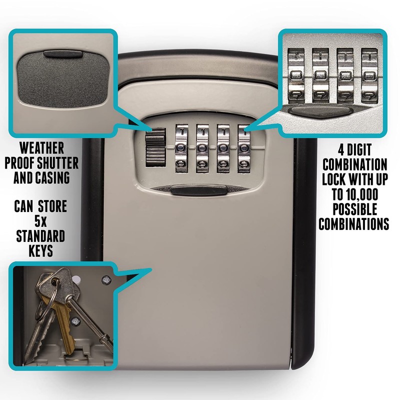 Medium Size Wall Mounted Key Safe 4 Wheel Combination Key