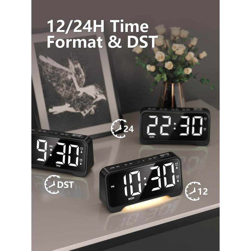 Mesqool Digital Bedside Clock - White LED Alarm Clock for