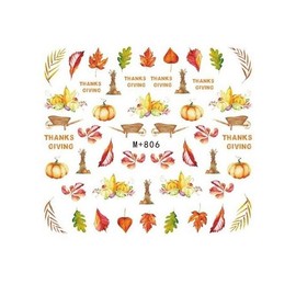 Autumn Leaf Maple Pumpkin Fruit Thanksgiving Turkey Water Transfer Nail Sticker M806 Nail Wraps Stickers Manicure Supplies for Women Nails Full Long Lasting Easy Apply and Remove