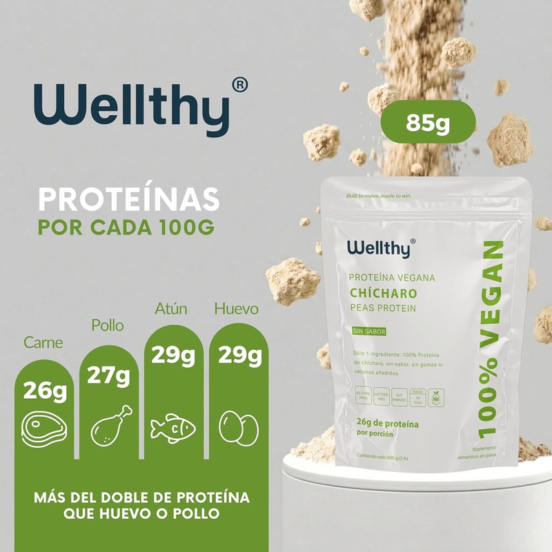 Wellthy Vegan Protein Powder - 25g Plant Based Protein, Gluten-Free