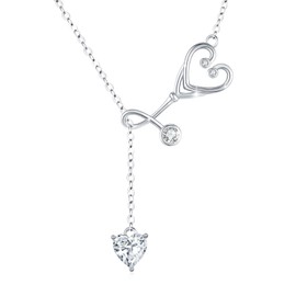 Brisskaari Stethoscope Necklace for Women, 925 Sterling Silver Austrian Crystal Stethoscope Nurse Pendant Necklace, Graduation Gifts Medical Jewelry for Doctor Nurse RN (C001-Birthstone (April))