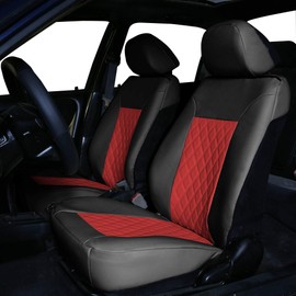 FH Group Quality Faux Leather Diamond Pattern Car Seat Cushions Front Set with Gift – Universal Fit for Cars Trucks & SUVs (Red) PU088102