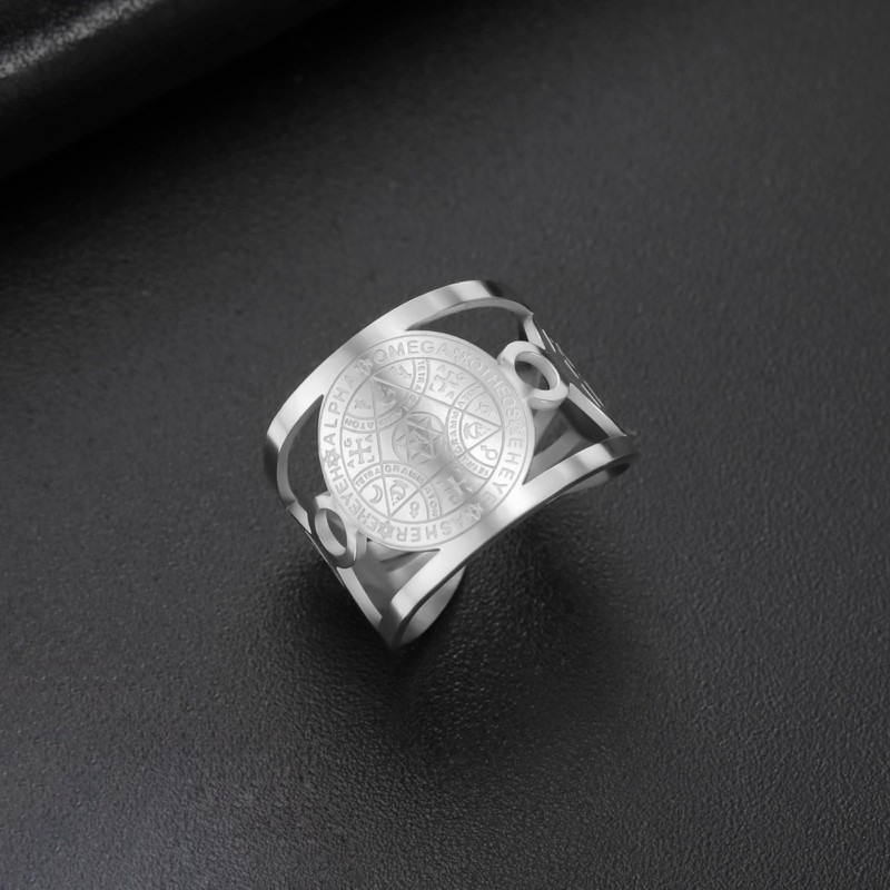 TEAMER Enochian Magic Angel Ring Solomon Kabbalah Protection Amulet Stainless