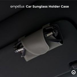 Ompellus Car Sunglasses Holder Case, Leather Sunglasses Holder Clip for Car Sun Visor, Magnetic Glasses Clip, Car Interior Storage Accessories (Beige)