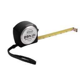 Apollo Tools Measuring Tape, 25 Foot Tape Measure with Retractable Blade, Fraction Markings, 1 Inch Nylon Blade, 8 Foot Standout, Lock Button and Belt Clip - Black - DT5002
